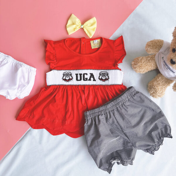 Back to School UGA Bulldogs Smocked 2 Piece Set