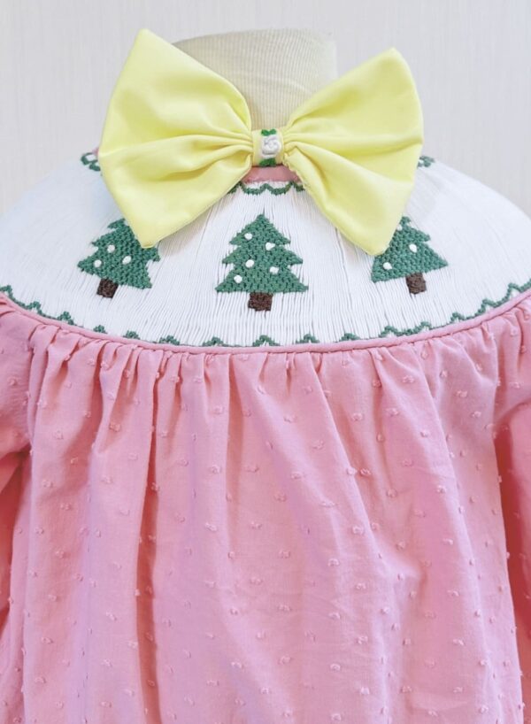 Christmas Pine Tree Swiss Dots Fabric Smocked Bubble