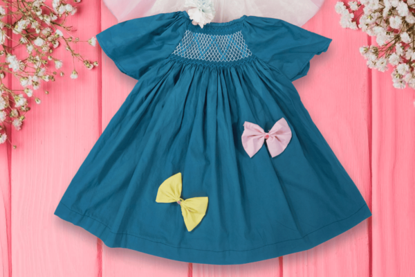 Classic dark blue smocked bishop dress