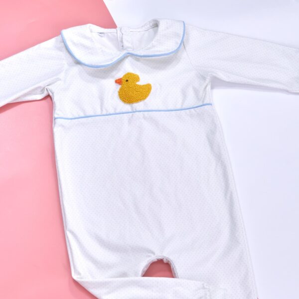 Lovely duck french knot embroidered boys romper