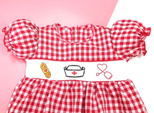 Nursery dream red gingham smocked romper