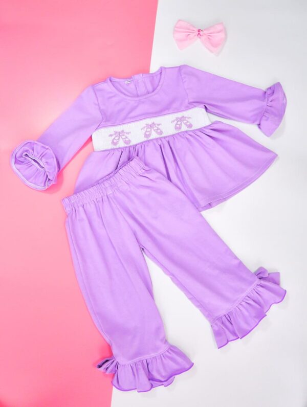 Purple Ballet Shoes Smocked Set