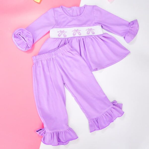 Purple Ballet Shoes Smocked Set