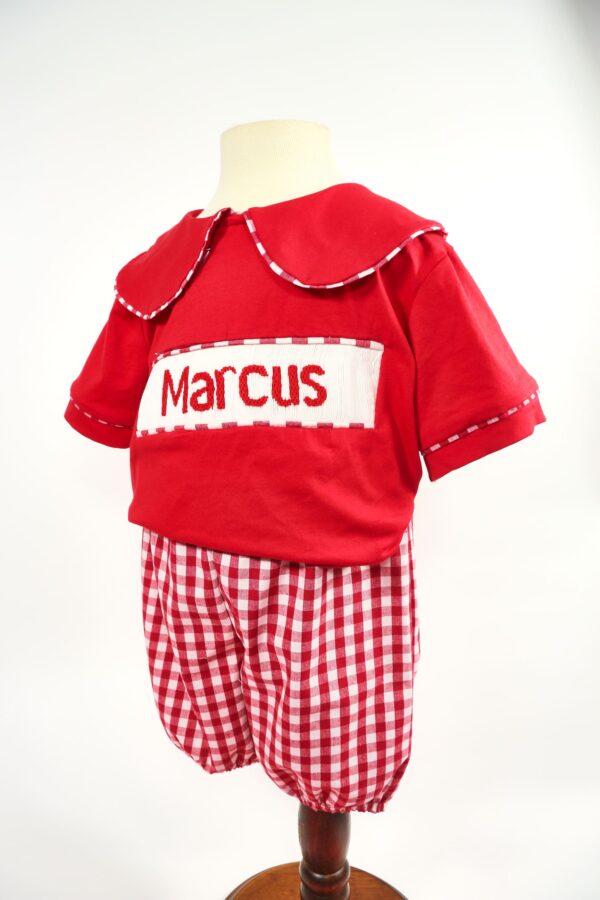 Red Custom Name Boys Smocked Set