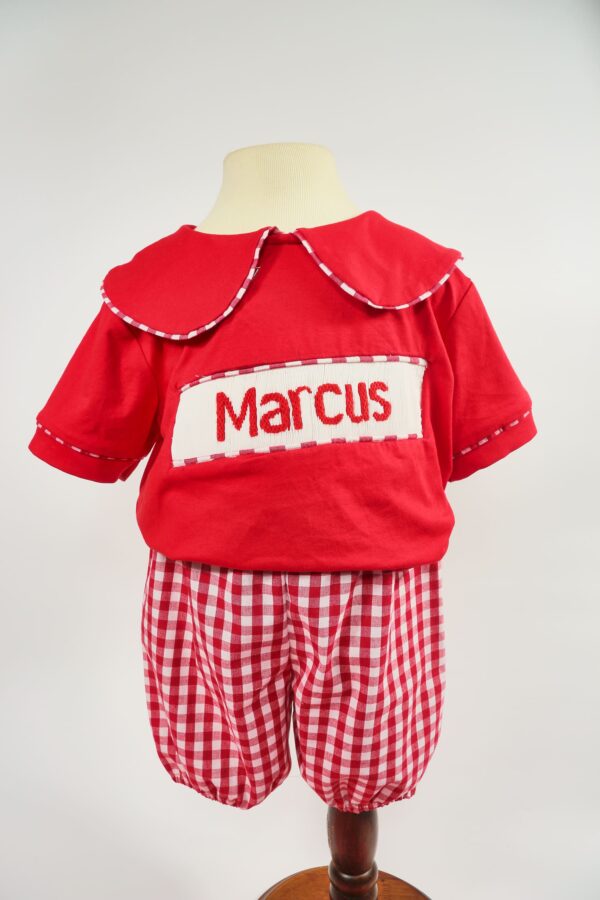 Red Custom Name Boys Smocked Set