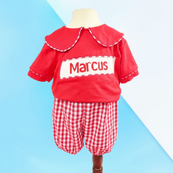 Red Custom Name Boys Smocked Set