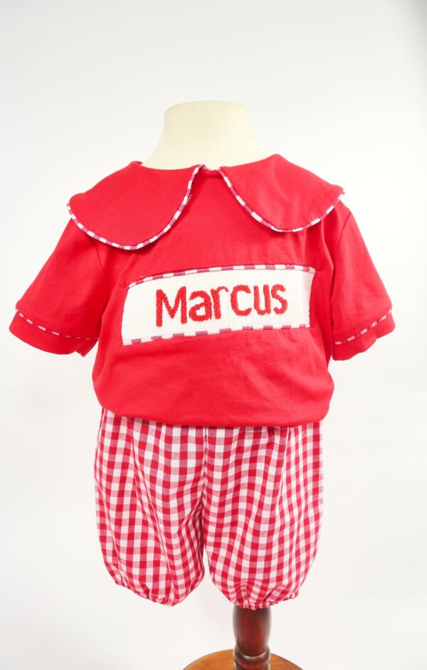 Red Custom Name Boys Smocked Set