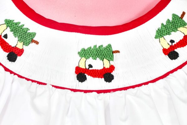 Smocked girls set Christmas tree truck