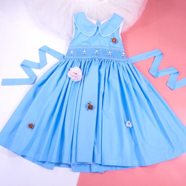 blue 2 string smocked dress