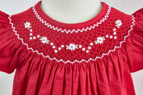 red smocked bishop dress