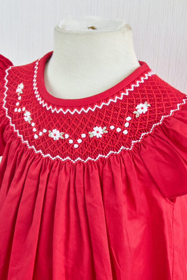 red smocked bishop dress