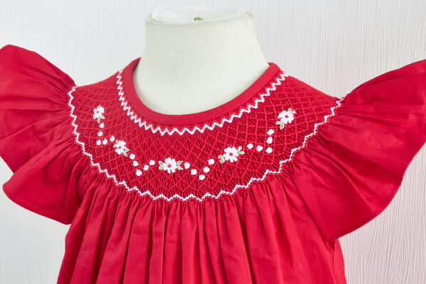 red smocked bishop dress