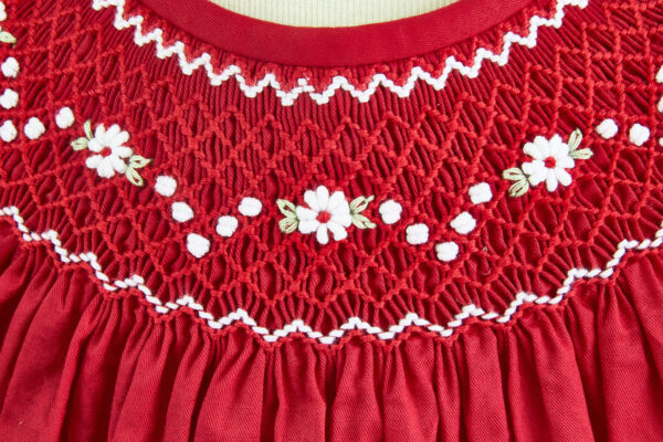 red smocked bishop dress