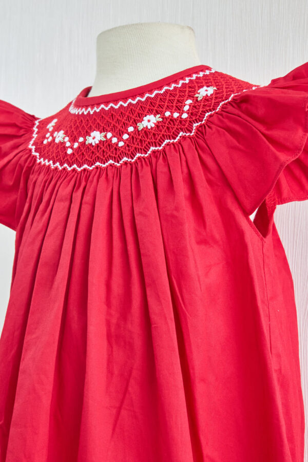 red smocked bishop dress