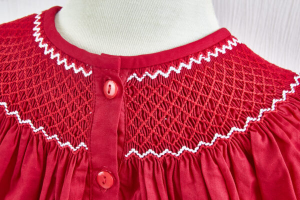 red smocked bishop dress